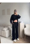 Körüklü Crop & Pantolon Takım - SİYAH