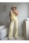 Kruvaze Bluz Pantolon Takım - SARI