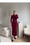 Kuşaklı Toka Detay Elbise - BORDO
