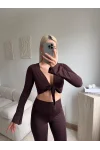 Ön Bağlamalı Fit Crop - KAHVE