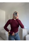 Parmak Geçmeli Premium Kumaş Bluz -BORDO
