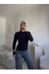 Parmak Geçmeli Premium Kumaş Bluz -SİYAH
