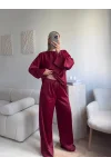 Saten Oversize İkili Takım - BORDO