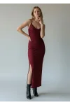 Sırt Çapraz Degaje Askılı Elbise - BORDO