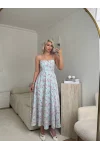 Smock Sırt Detaylı Çiçekli Elbise - MAVİ
