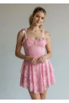 Şortlu Bel Korse Dantel Elbise - PEMBE