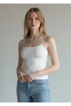 Taşlı İp Askılı Crop - BEYAZ