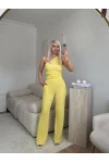 Tek Omuz Crop & Pantolon Takım - SARI