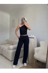 Tek Omuz Crop & Pantolon Takım - SİYAH
