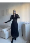 Tül Detay Midi Etek - SİYAH