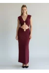 V Yaka Pencere Detay Elbise - BORDO
