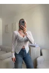 Yırtmaç Detay Dantel Crop - BEYAZ