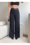 Yüksek Bel Geniş Paça Kumaş Pantolon - SİYAH