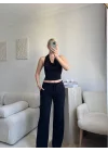 Siyah Halter Yaka Crop & Palazzo Takım