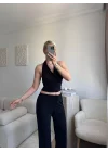 Siyah Halter Yaka Crop & Palazzo Takım