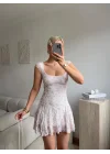 Sırt Dekolteli Bağlamalı Dantel Mini Elbise - BEYAZ