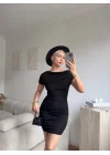 Kayık Yaka Vücuda Oturan Mini Elbise - SİYAH