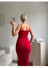 Kırmızı Askılı Maxi Elbise