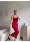 Kırmızı Askılı Maxi Elbise