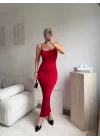 Kırmızı Askılı Maxi Elbise