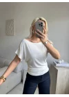 Kayık Yaka Yarasa Kol Dar Kesim Basic Bluz - BEYAZ