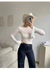 Transparan İspanyol Kol Uzun Kollu Bluz - BEYAZ