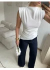 Vatkalı Asimetrik Bluz - BEYAZ