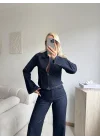 Çift Fermuarlı Denim Takım