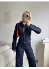 Çift Fermuarlı Denim Takım