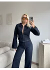 Çift Fermuarlı Denim Takım