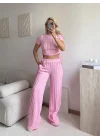 Yan Büzgü Pantolon Takım - PEMBE