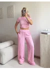 Yan Büzgü Pantolon Takım - PEMBE