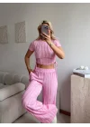 Yan Büzgü Pantolon Takım - PEMBE