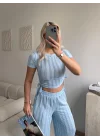 Yan Büzgü Pantolon Takım - BEBE MAVİSİ