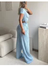 Yan Büzgü Pantolon Takım - BEBE MAVİSİ
