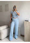 Yan Büzgü Pantolon Takım - BEBE MAVİSİ