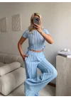 Yan Büzgü Pantolon Takım - BEBE MAVİSİ