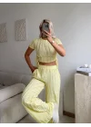 Yan Büzgü Pantolon Takım - SARI