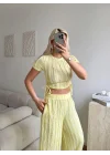 Yan Büzgü Pantolon Takım - SARI