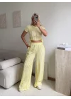 Yan Büzgü Pantolon Takım - SARI