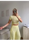 Yan Büzgü Pantolon Takım - SARI