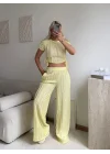 Yan Büzgü Pantolon Takım - SARI