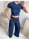 Yan Büzgü Pantolon Takım - LACİVERT