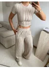 Yan Büzgü Pantolon Takım - BEJ