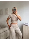 Yan Büzgü Pantolon Takım - BEJ