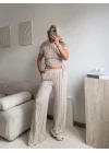 Yan Büzgü Pantolon Takım - BEJ