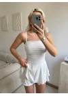 Eteği Volan Şortlu Elbise - BEYAZ