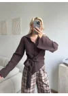 Kuşaklı Modal Gömlek - KAHVE