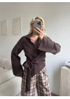 Kuşaklı Modal Gömlek - KAHVE