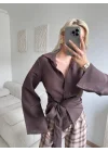 Kuşaklı Modal Gömlek - KAHVE